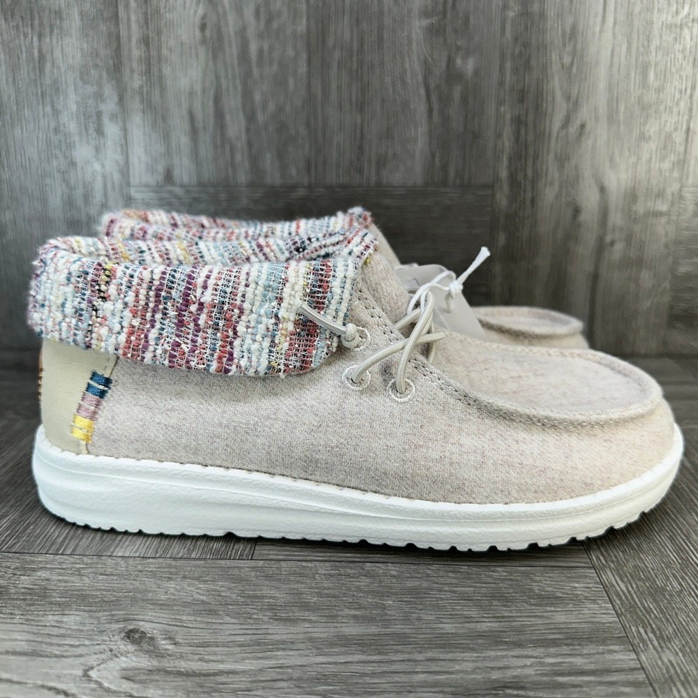 Hey Dude Wendy Fold Youth 1 Cream Multi Baja Slip On Loafers NEW 40560-1LT